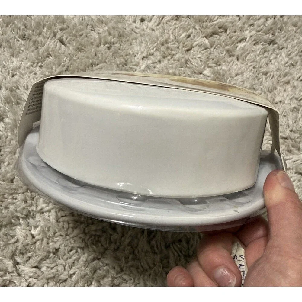 Crate & Barrel Brie Cheese Baking Dish Server Keeper White Stoneware NEW